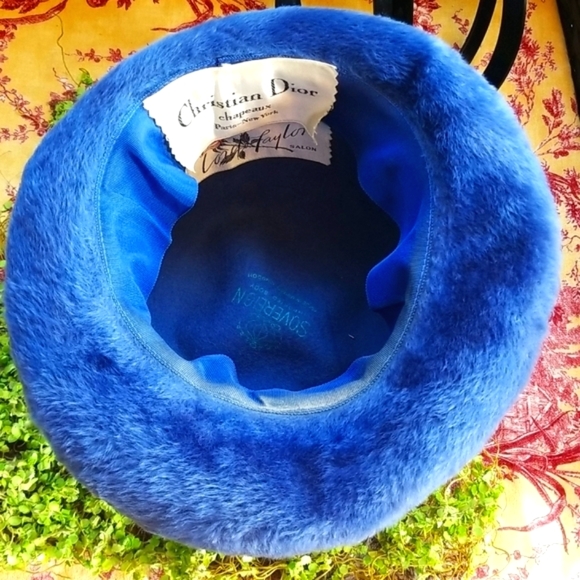 60's DIOR CHRISTIAN Lord & Taylor Union Tag RARE Blue Angora Collector Chapeax - Picture 8 of 16